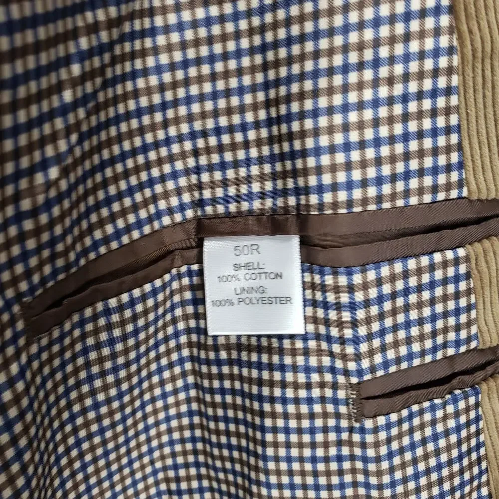 Saddlebred Men's Brown Cotton Corduroy Elbow Patch Sportscoat Size 50R